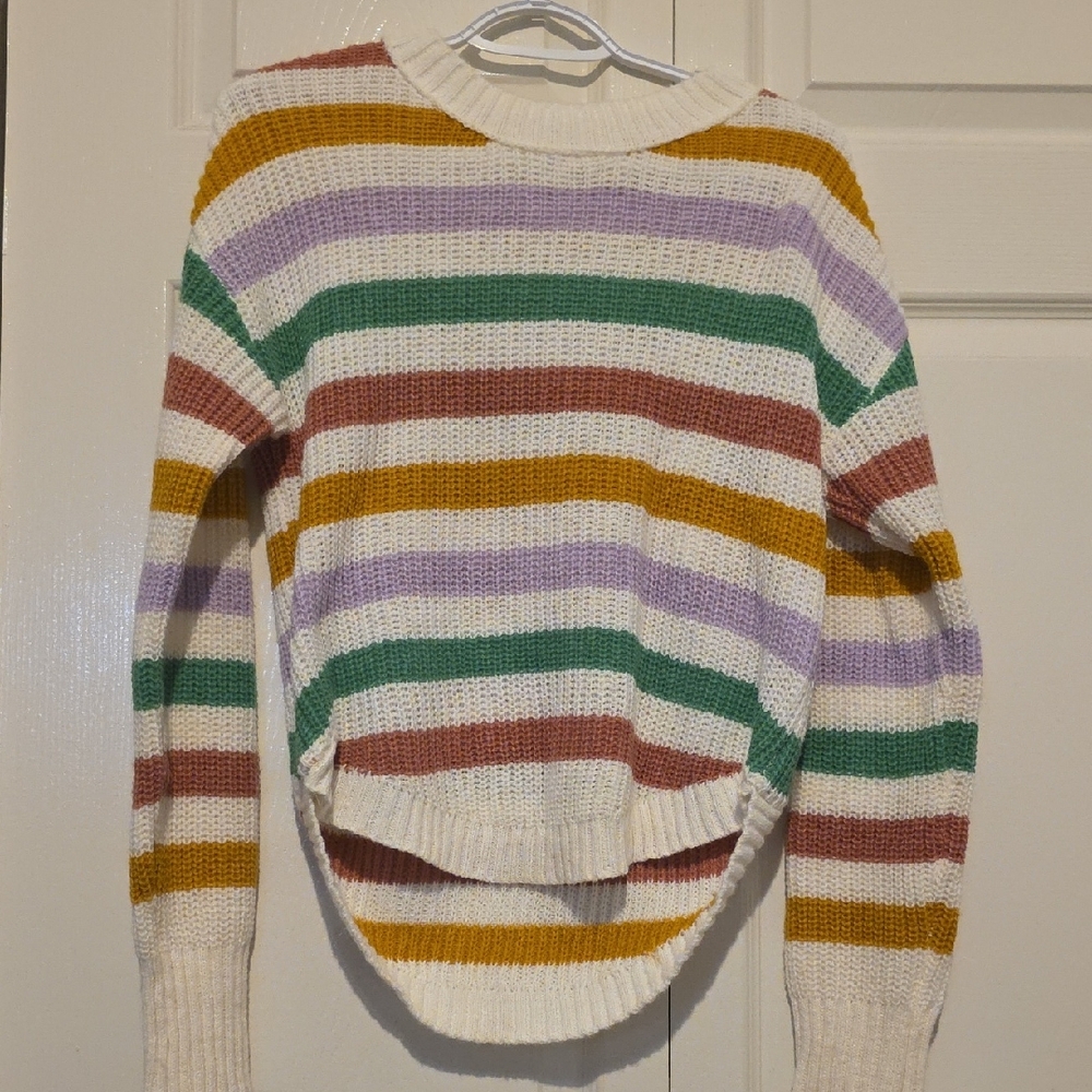 SO Women's Striped Sweater - Cream, Green, Purple, Brown, Gold